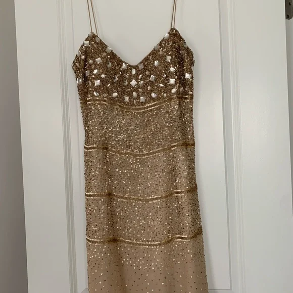 Aidan Mattox | Dresses | Aidan Mattox Gold Sequin Silk Mini Dress Size |  Poshmark